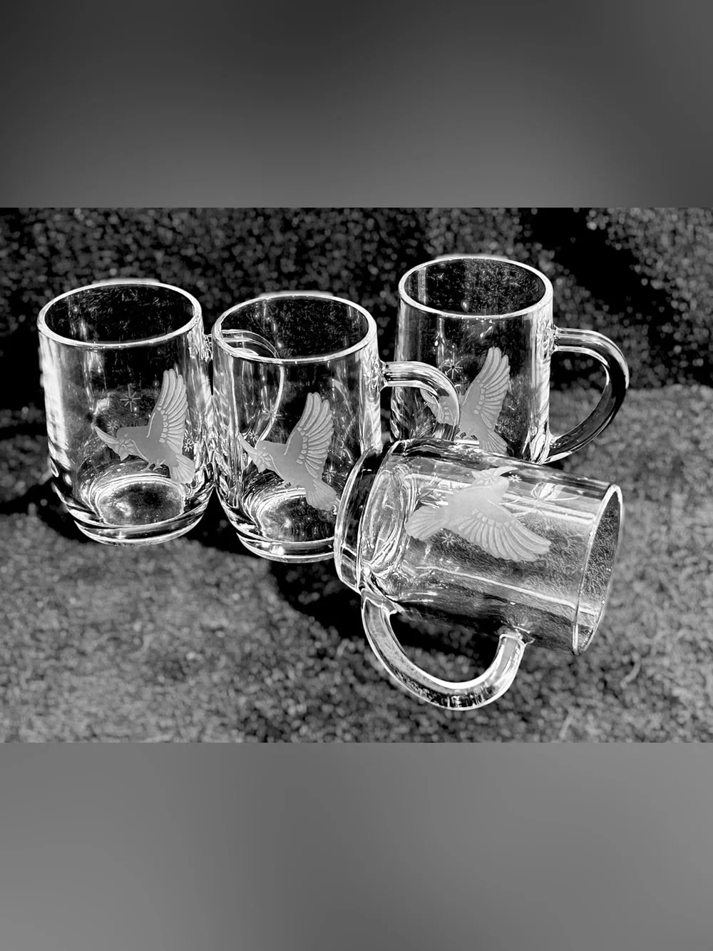 Vtg Arcoroc France Christmas Mugs Etched Peace Doves 8oz Set 4 Clear Glass Cups